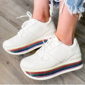 Qupid White Platform Sneakers with Rainbow Sole, size 8, GUC, Pride, summer